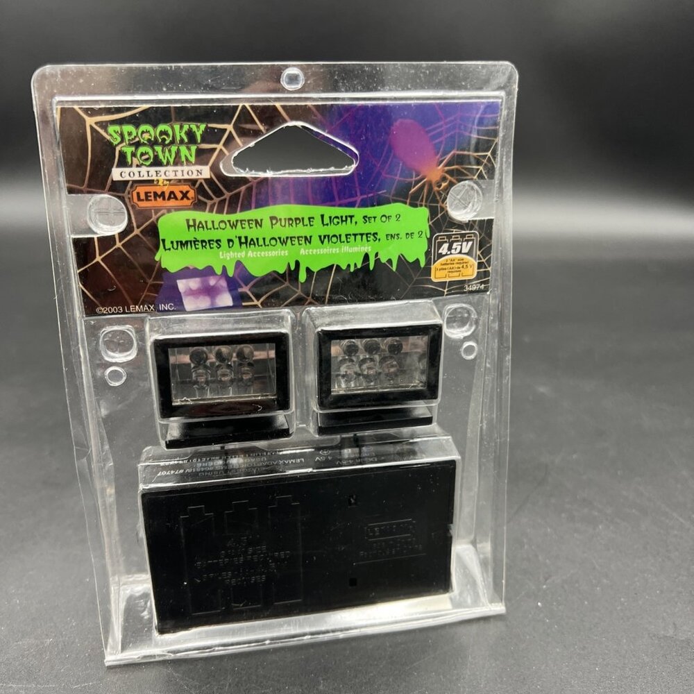 Lemax Spooky Town Halloween Purple Lights Set of 2 #34974 Retired 2003 New Black